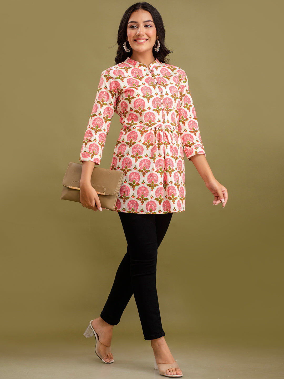 Floral Printed Pure Cotton Pleated A-Line Kurti FRKT6222