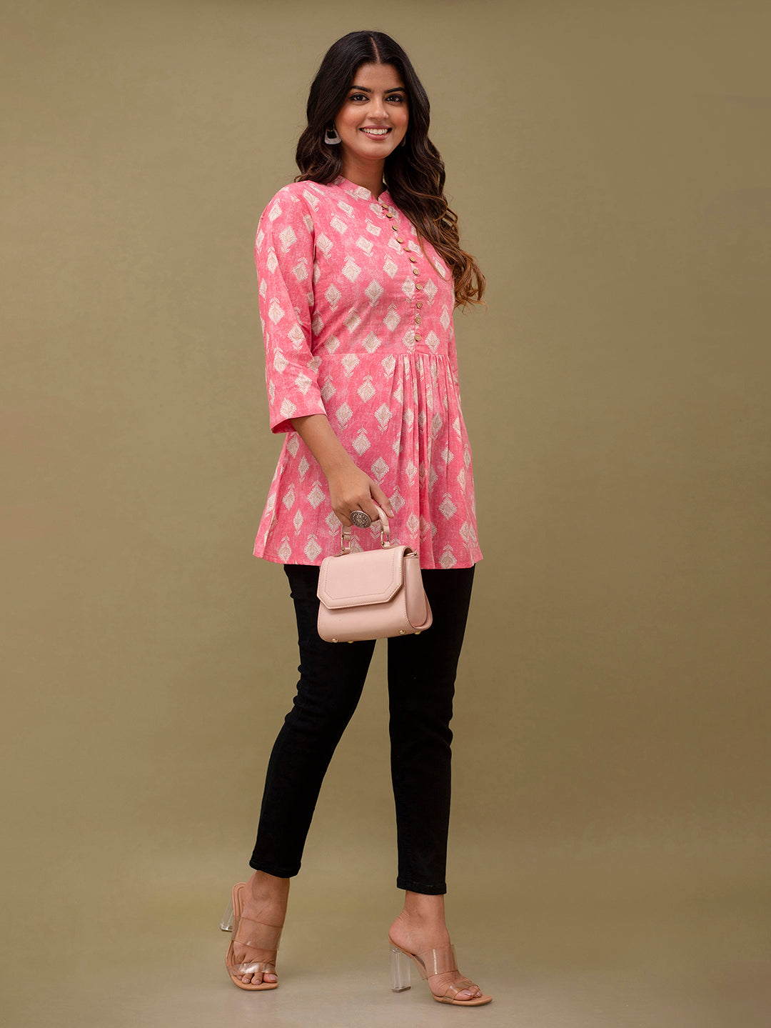 Floral Printed Pure Cotton Pleated A-Line Kurti FRKT6231