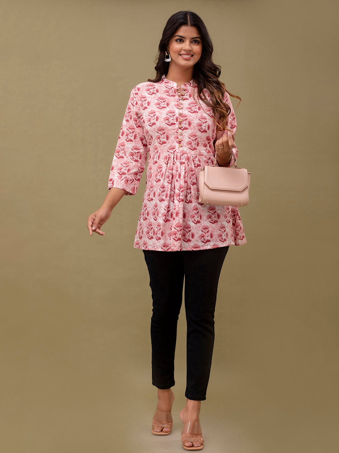 Floral Printed Pure Cotton Pleated A-Line Kurti FRKT6233