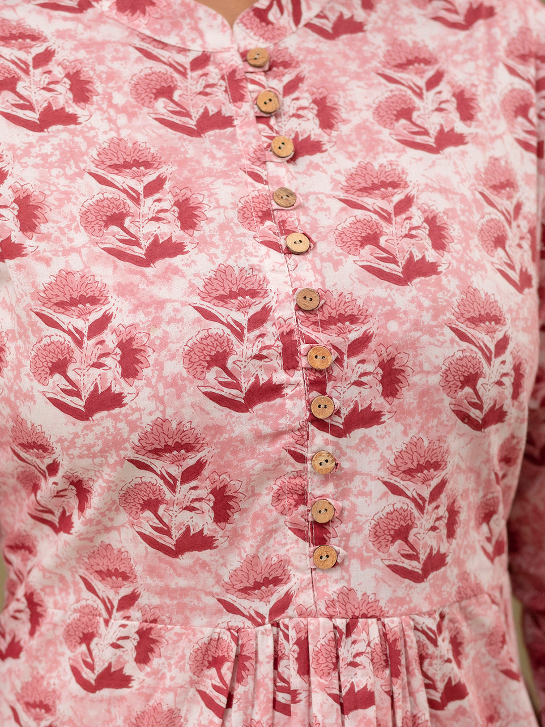 Floral Printed Pure Cotton Pleated A-Line Kurti FRKT6233