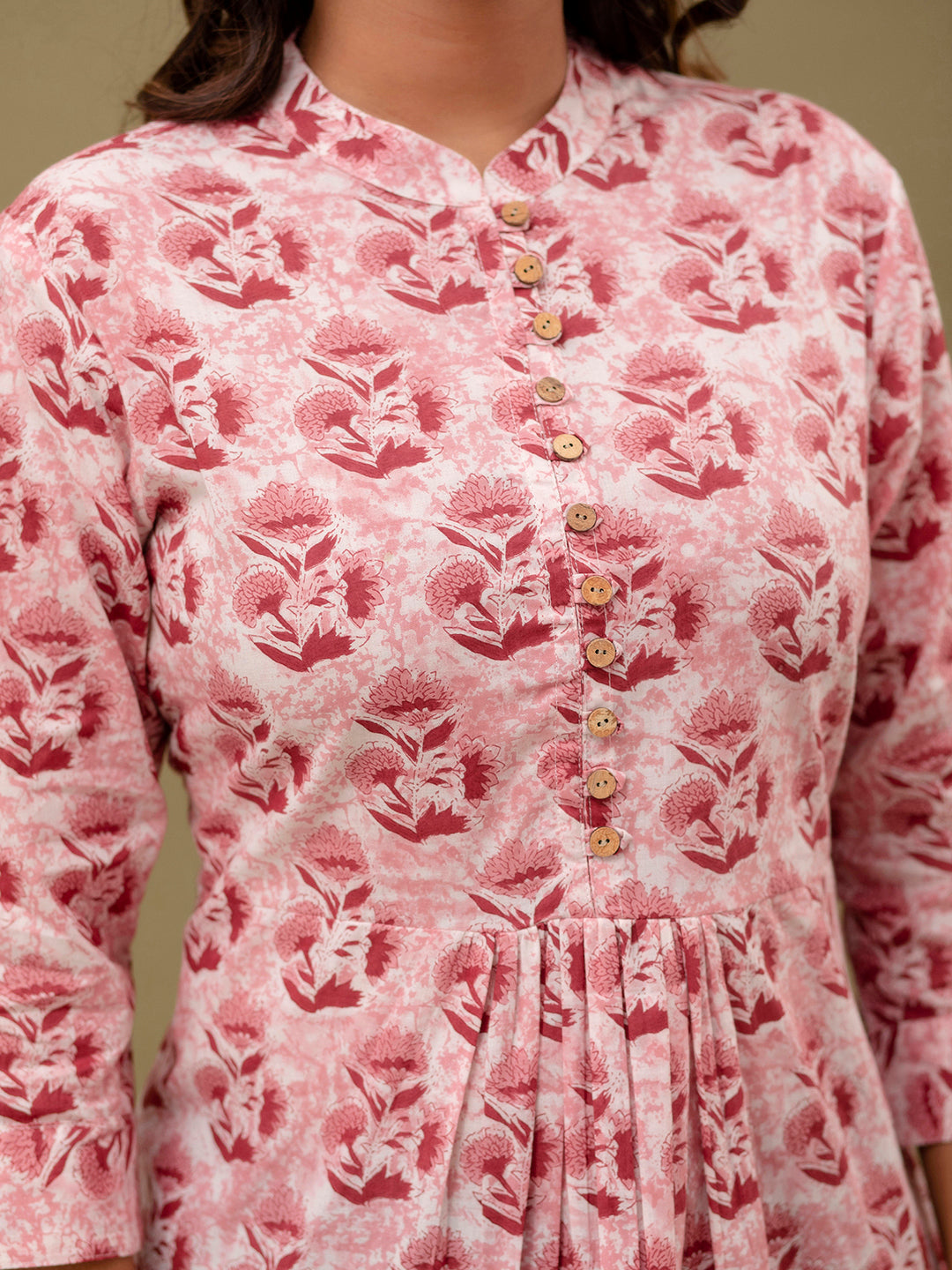 Floral Printed Pure Cotton Pleated A-Line Kurti FRKT6233