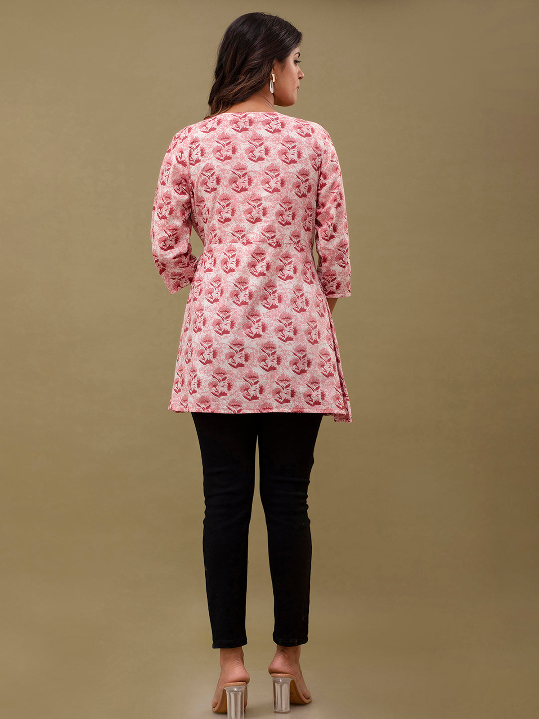 Floral Printed V-Neck Pure Cotton Angrakha A-Line Kurti FRKT6274