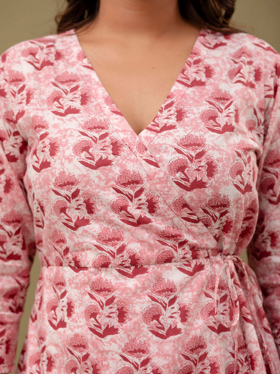 Floral Printed V-Neck Pure Cotton Angrakha A-Line Kurti FRKT6274