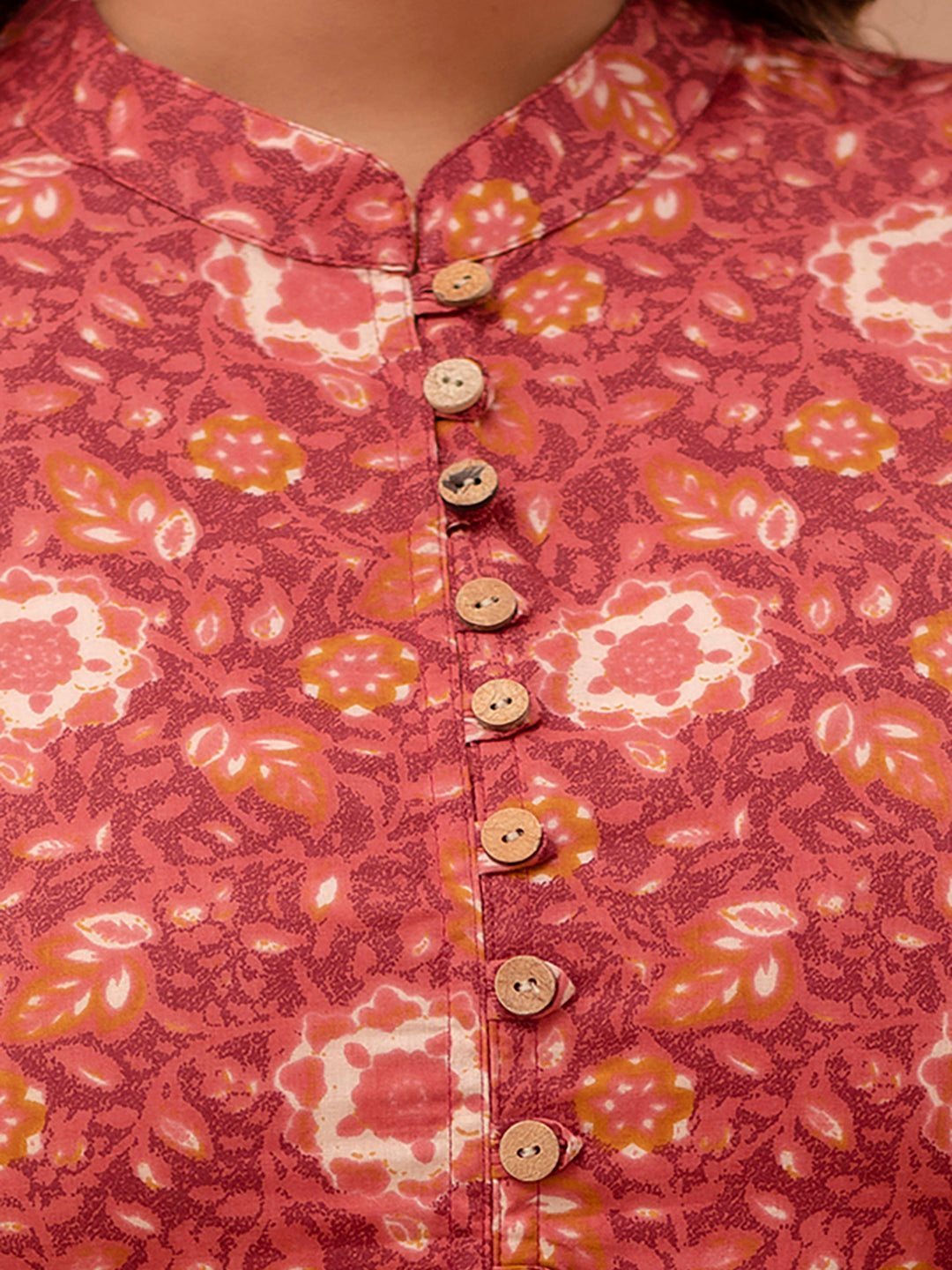 Floral Printed Pure Cotton Pleated A-Line Kurti FRKT6234