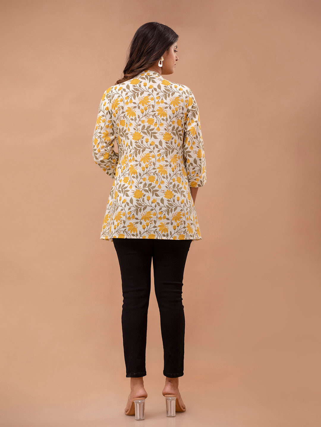 Floral Printed Pure Cotton Pleated A-Line Kurti FRKT6236
