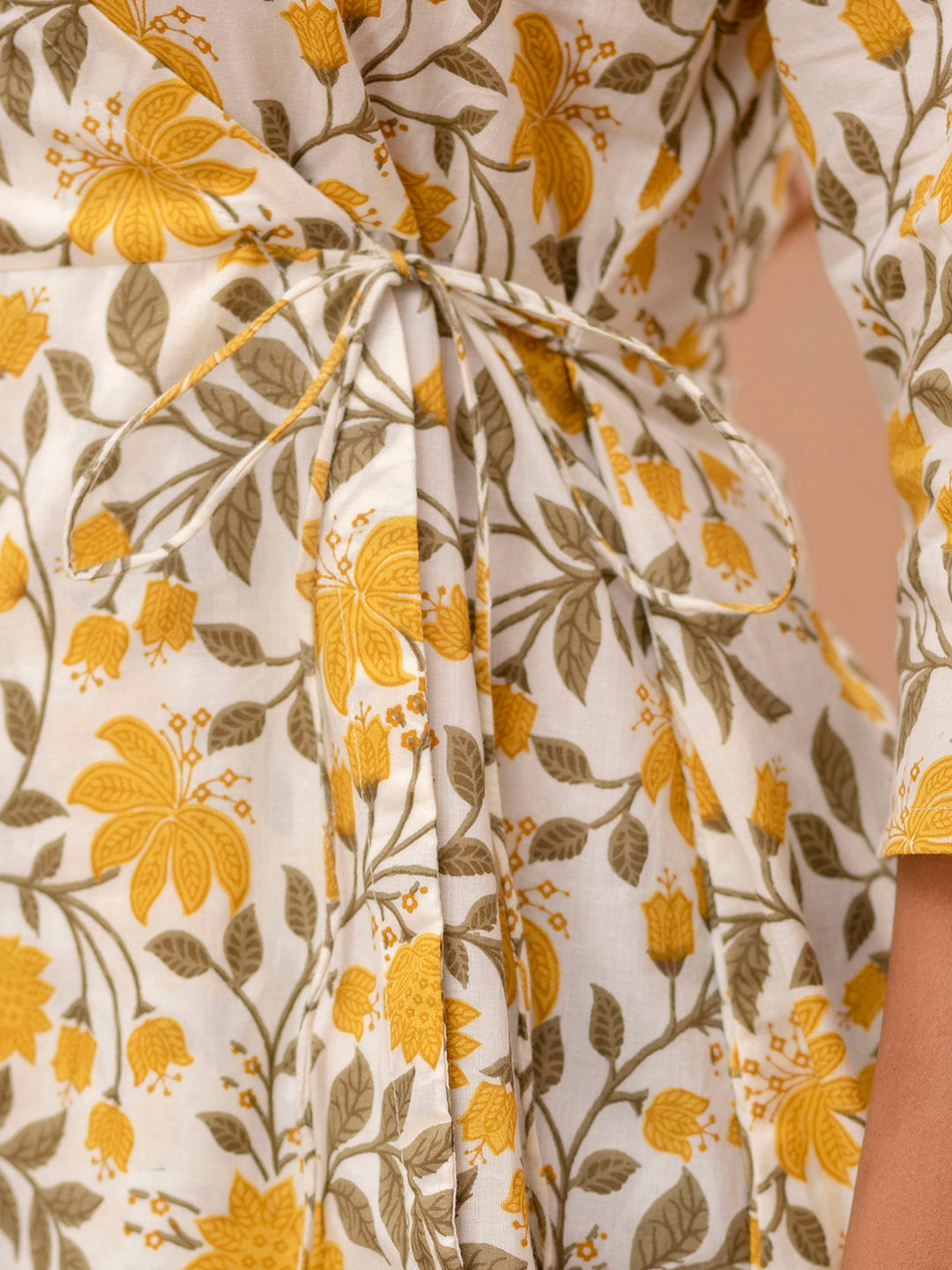 Floral Printed V-Neck Pure Cotton Angrakha A-Line Kurti FRKT6277
