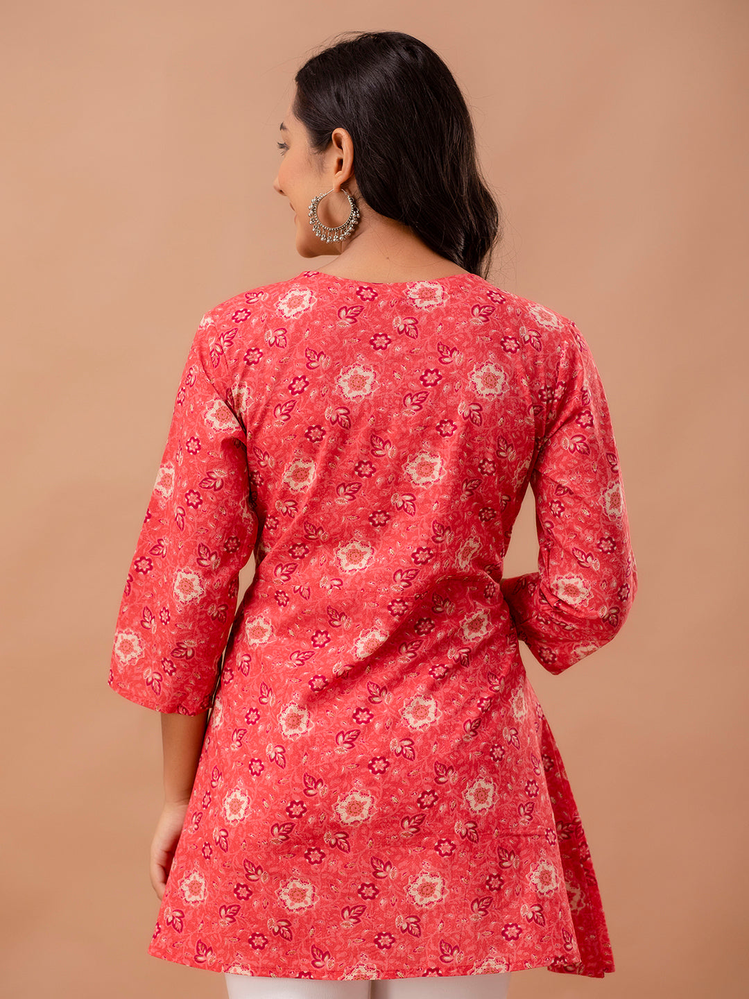 Floral Printed V-Neck Pure Cotton Angrakha A-Line Kurti FRKT6269