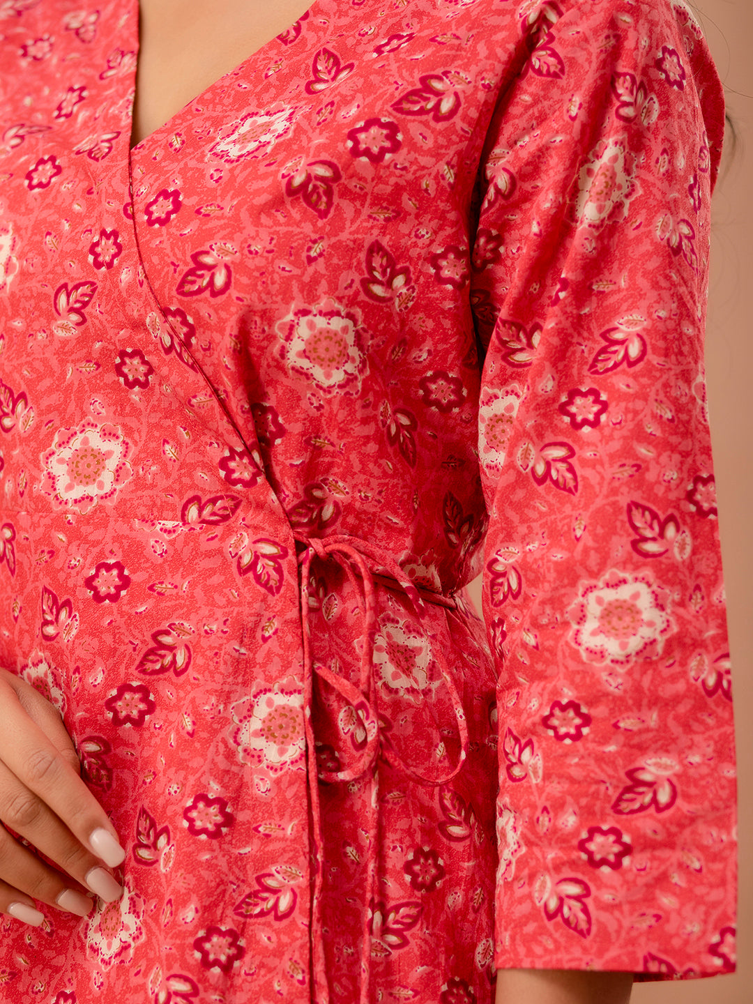 Floral Printed V-Neck Pure Cotton Angrakha A-Line Kurti FRKT6269