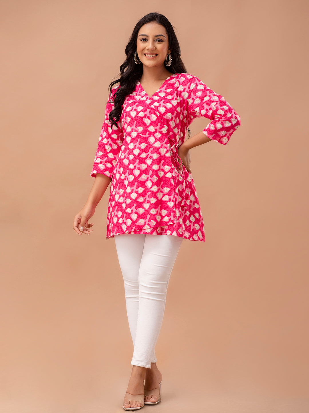 Floral Printed V-Neck Pure Cotton Angrakha A-Line Kurti FRKT6270