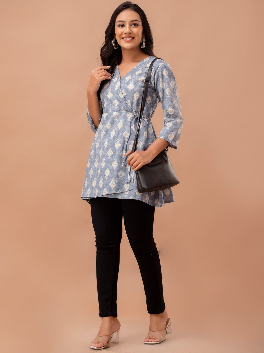Ethnic Motifs Printed Gathers Cotton Tunic FRKT6267