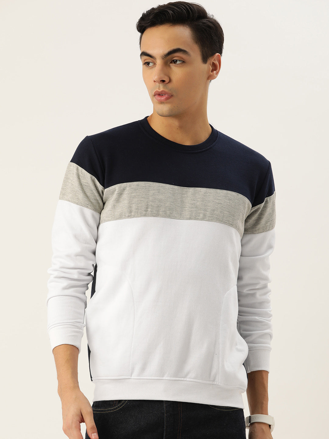 COLOR BLOCK BLUE GREY WHITE SWEATSHIRT