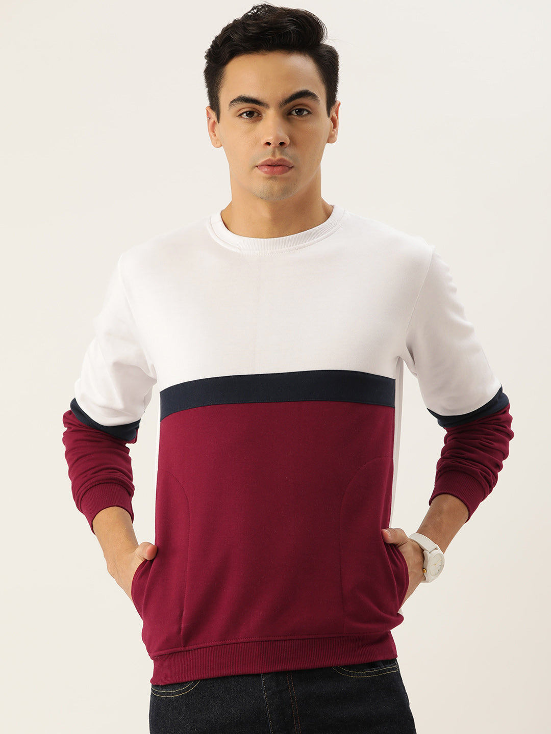 COLOR BLOCK  WHITE BLUE MAROON SWEATSHIRT