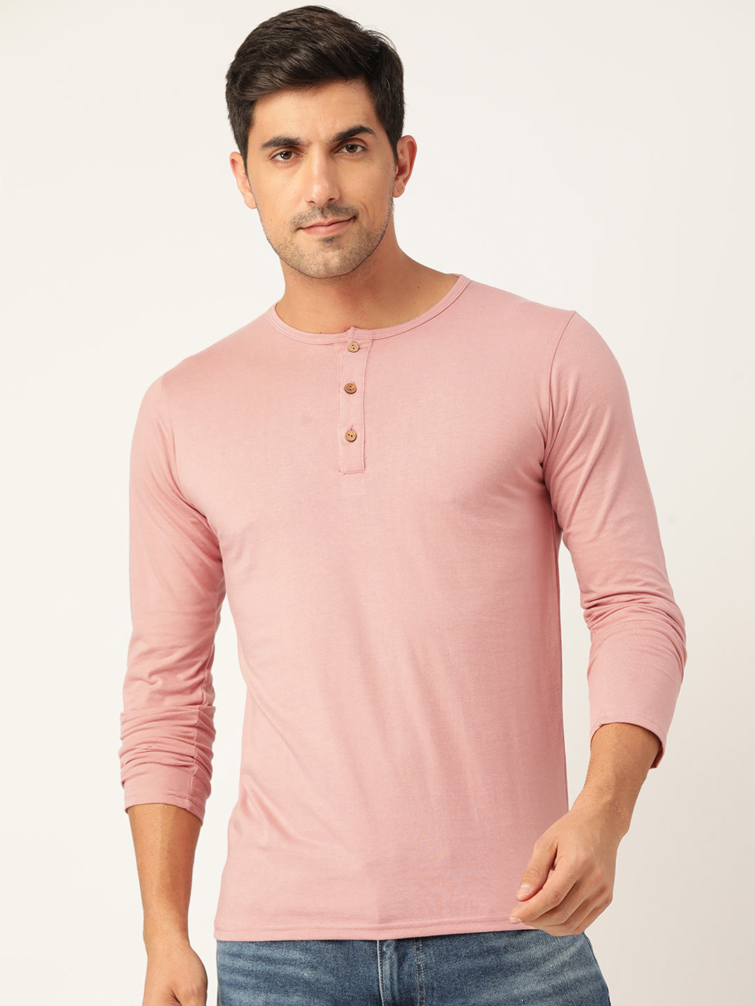 Plain Mauve Henley Full Sleeves T-Shirt