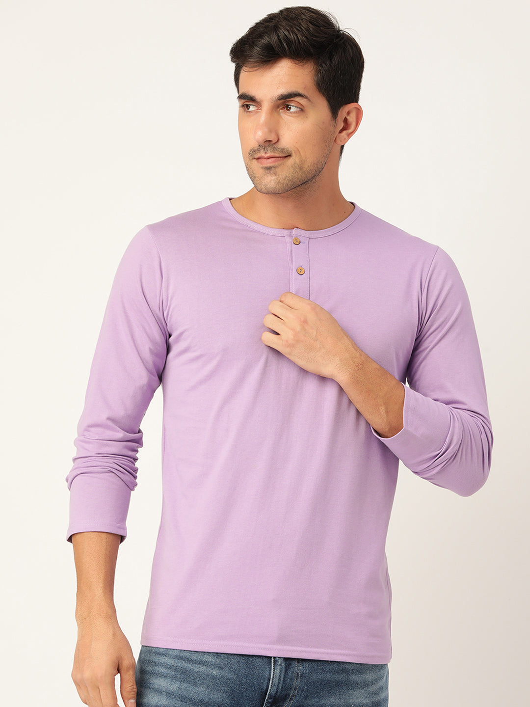 Plain Purple Henley Full Sleeves T-Shirt