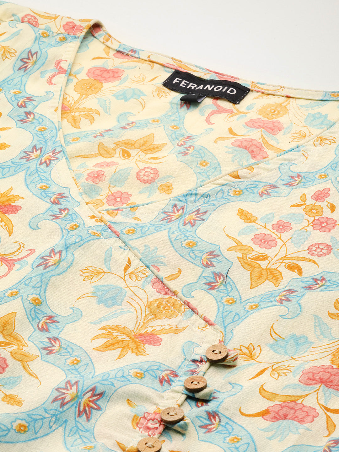 Floral Print 4 Button Angrakha Long Kurti FRKT6431