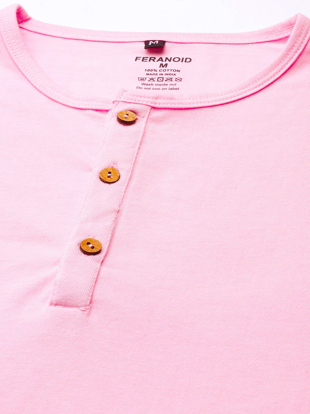 Plain Baby Pink Henley Full Sleeves T-Shirt