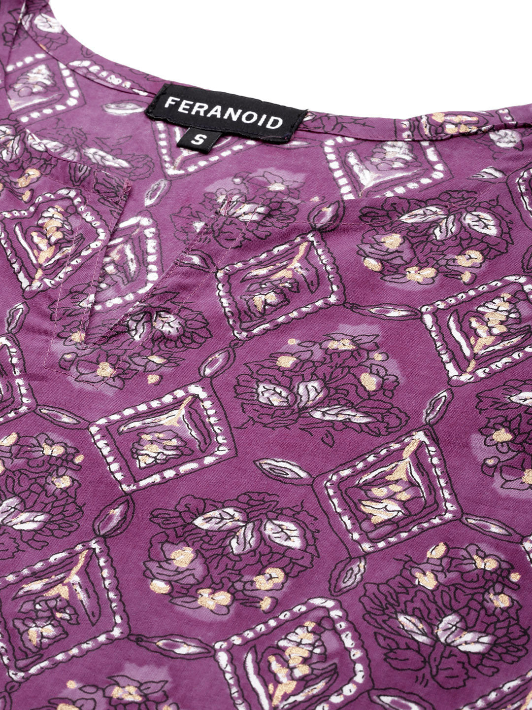 Feranoid Cotton Printed V-Neck Short 3/4 Sleeve Kurti FRKT6321