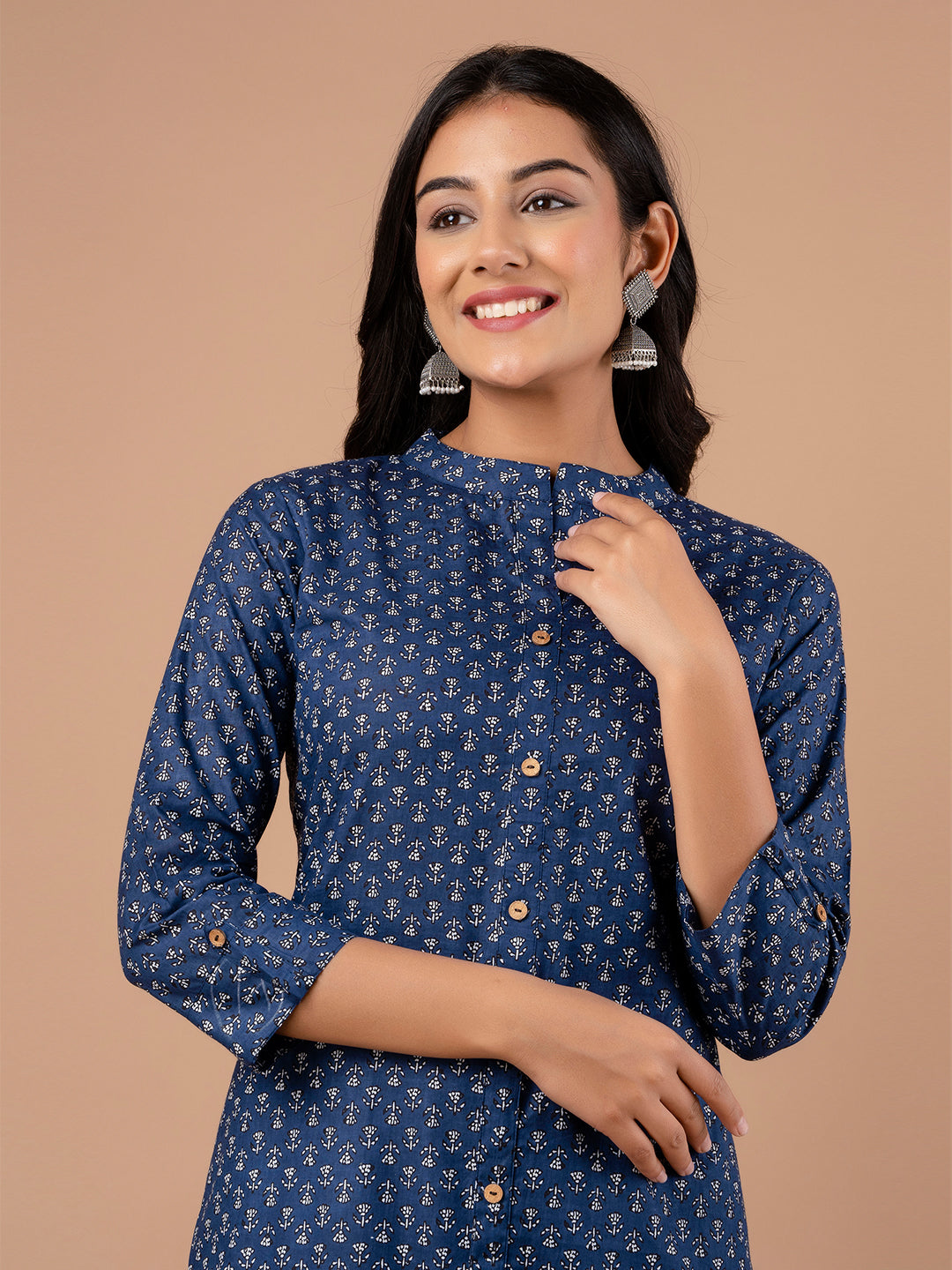 Ethnic Motifs Block Print Cotton Kurta FRKT6118