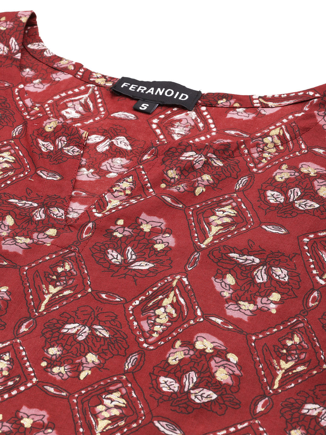 Feranoid Cotton Printed V-Neck Short 3/4 Sleeve Kurti FRKT6323