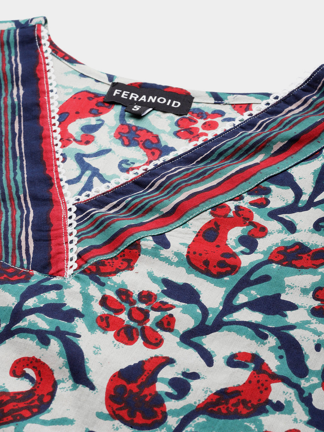 Feranoid Cotton Printed V-Neck Short 3/4 Sleeve Kurti FRKT6337