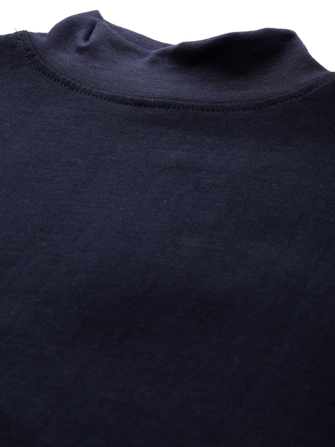 Men Navy Blue High Neck Bio Finish T-Shirt