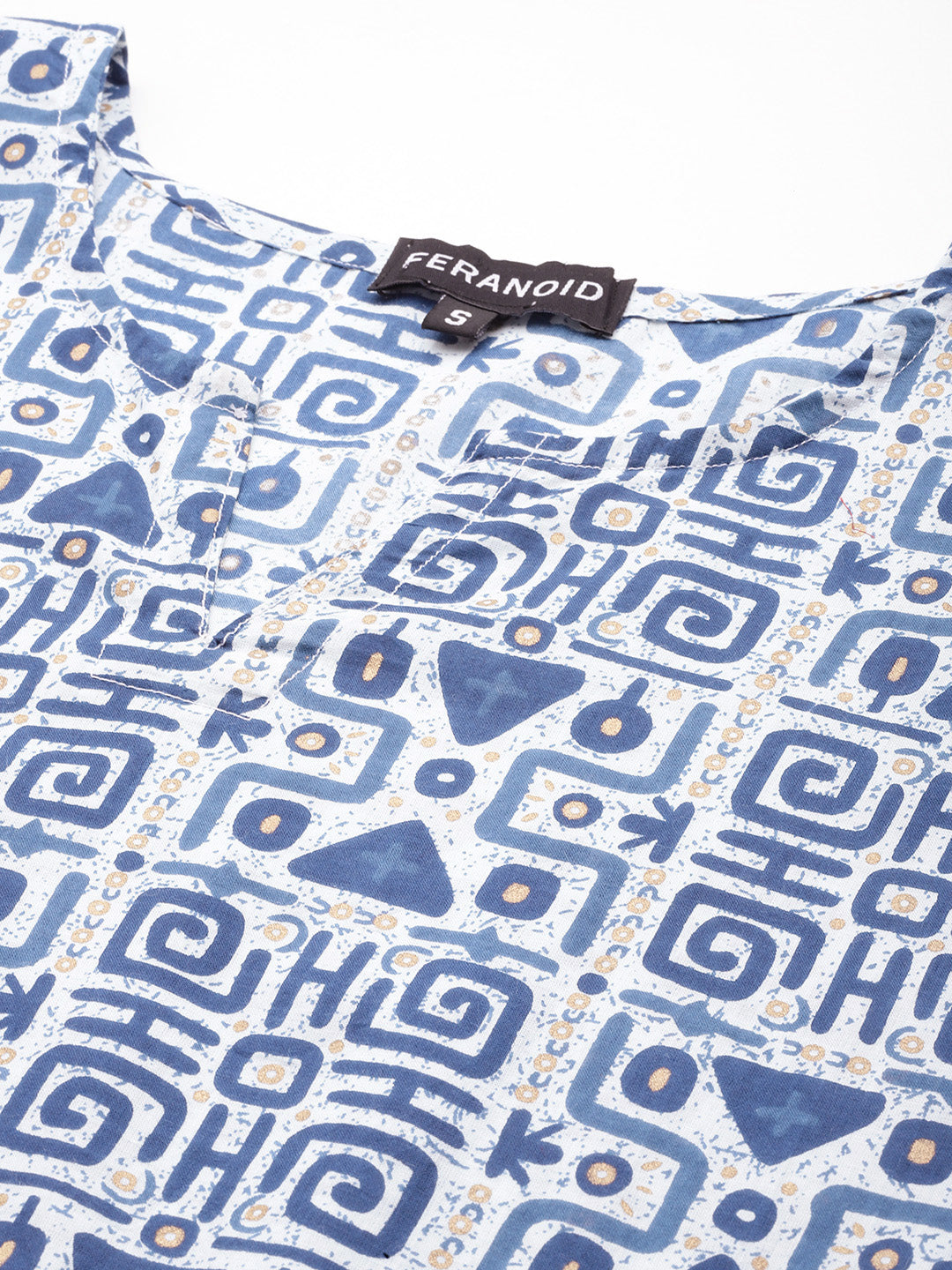 Feranoid Cotton Printed V-Neck Short 3/4 Sleeve Kurti FRKT6322