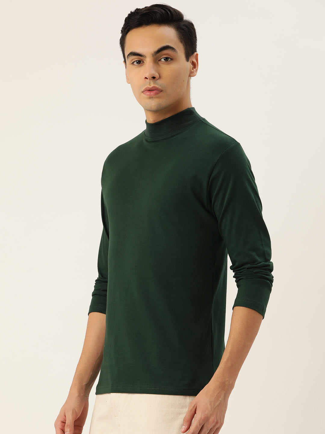 Men Green High Neck Bio Finish T-Shirt