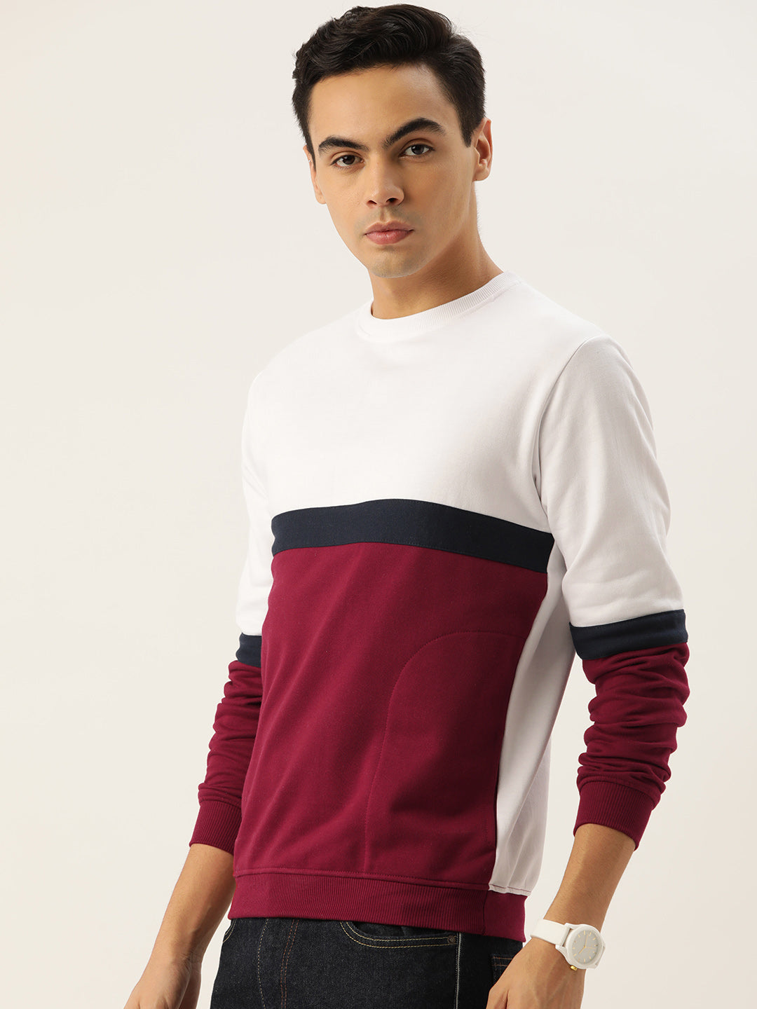 COLOR BLOCK  WHITE BLUE MAROON SWEATSHIRT