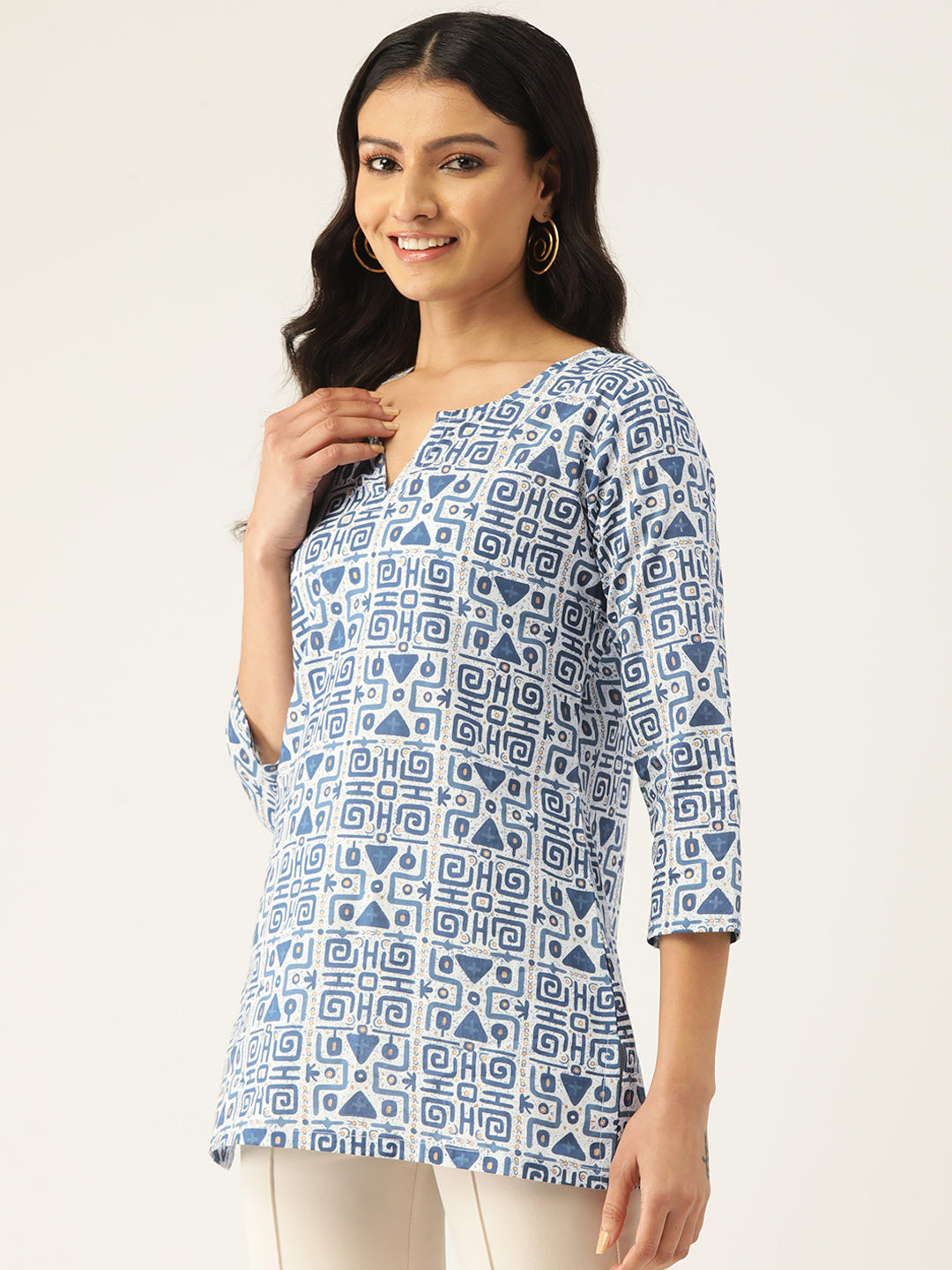 Feranoid Cotton Printed V-Neck Short 3/4 Sleeve Kurti FRKT6322