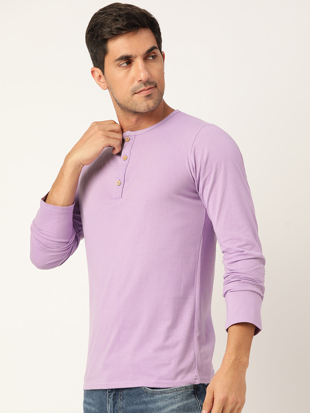 Plain Purple Henley Full Sleeves T-Shirt