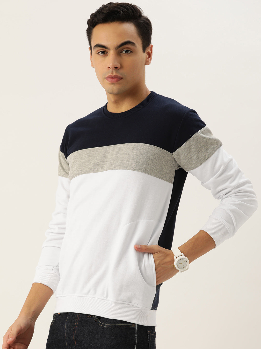 COLOR BLOCK BLUE GREY WHITE SWEATSHIRT