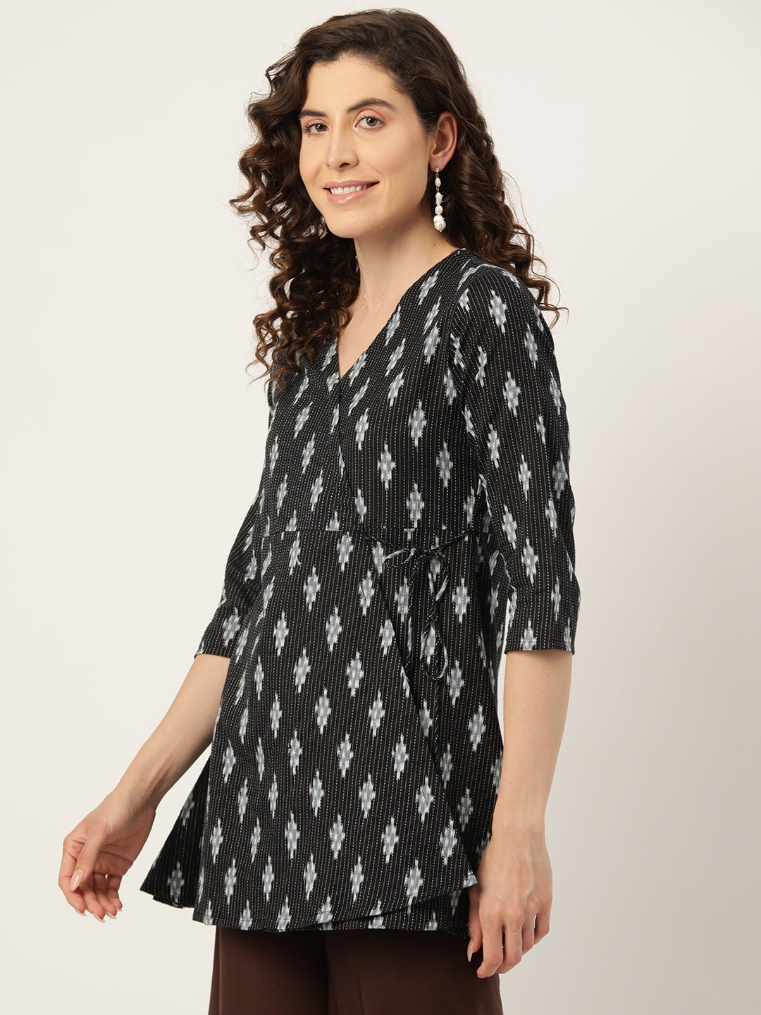 Floral Print Angrakha 3\4 Sleeves Flared Kurti FRKT6481