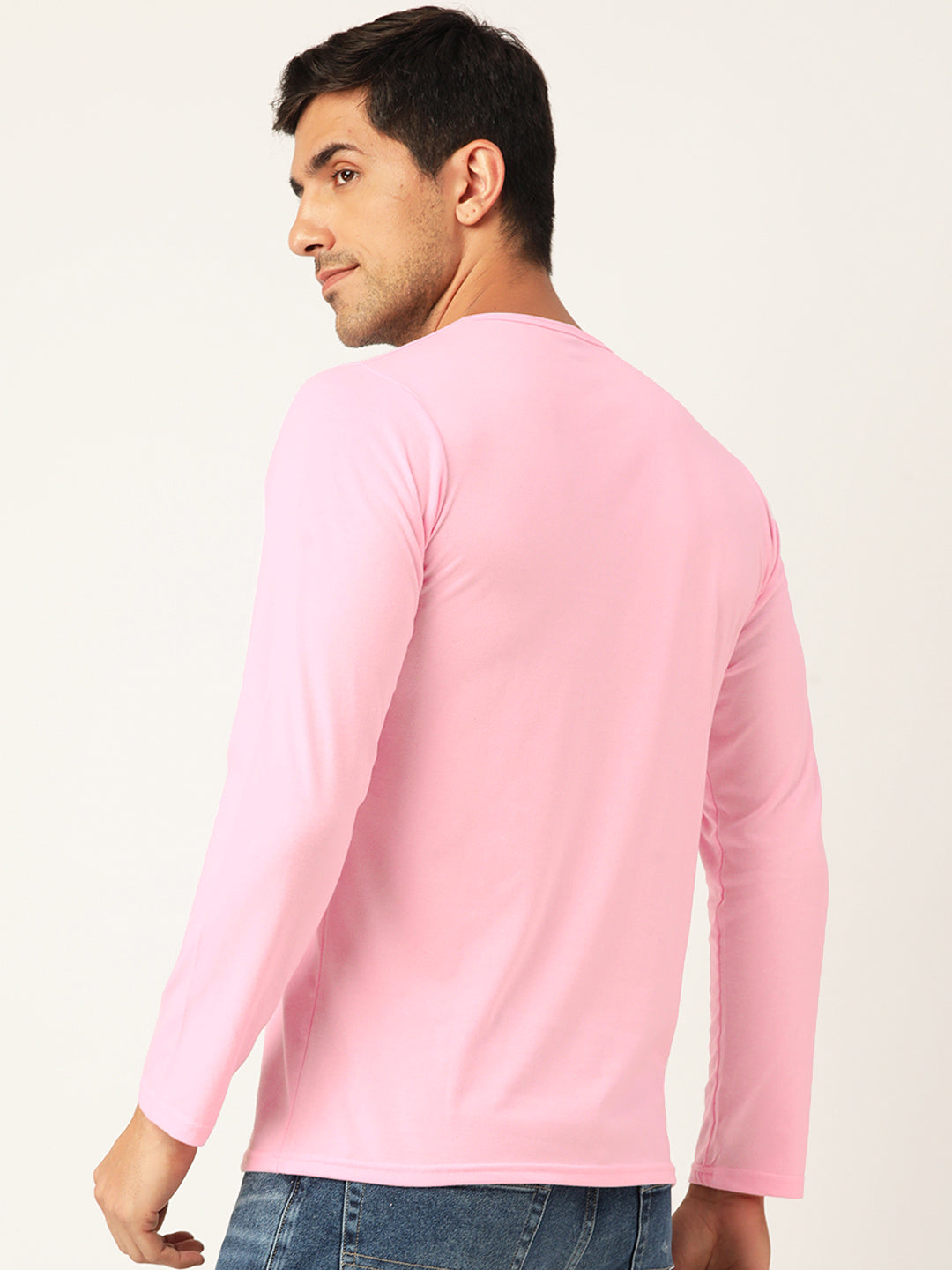 Plain Baby Pink Henley Full Sleeves T-Shirt