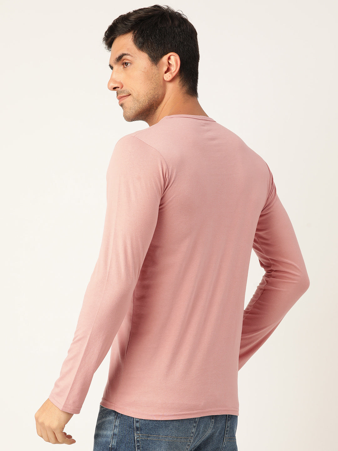 Plain Mauve Henley Full Sleeves T-Shirt