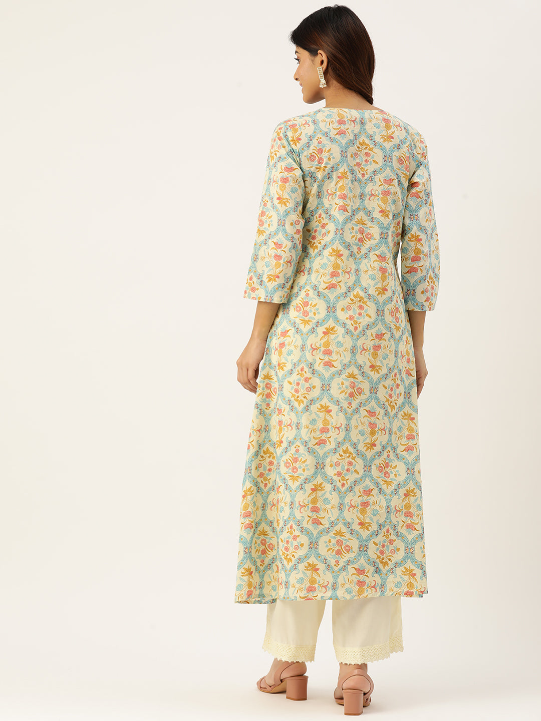 Floral Print 4 Button Angrakha Long Kurti FRKT6431
