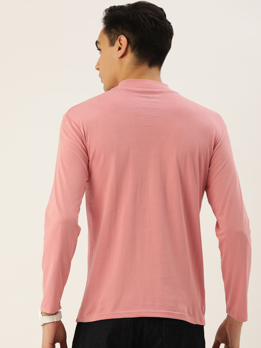 Men Mauve High Neck Bio Finish T-Shirt