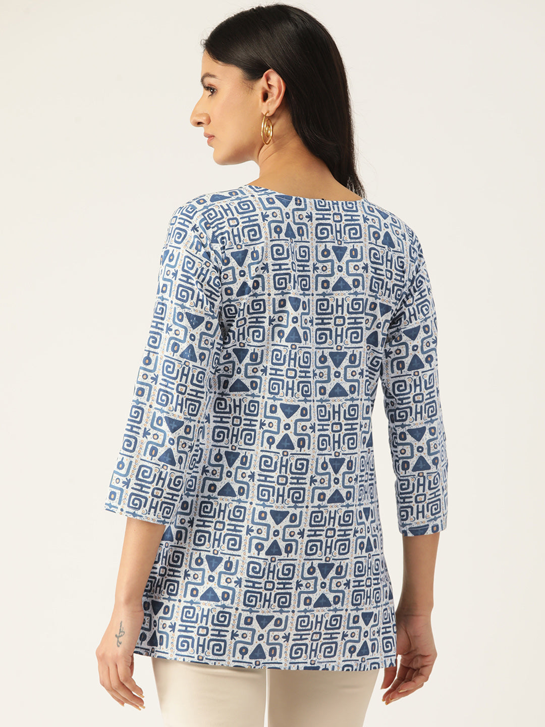 Feranoid Cotton Printed V-Neck Short 3/4 Sleeve Kurti FRKT6322
