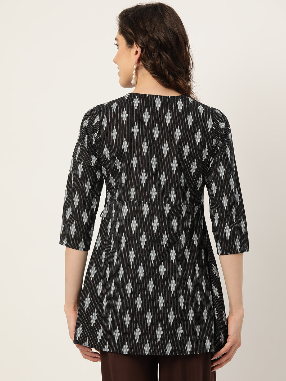 Floral Print Angrakha 3\4 Sleeves Flared Kurti FRKT6481