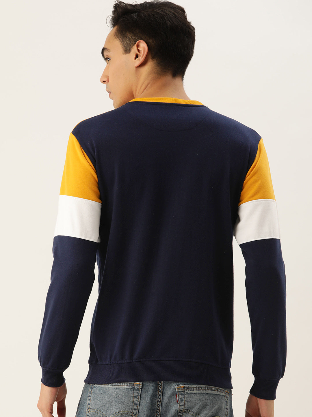 COLOR BLOCK MUSTARD WHITE BLUE SWEATSHIRT