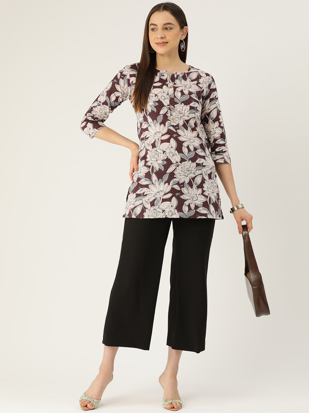 Floral Print 4 Button Straight Kurti FRKT6460