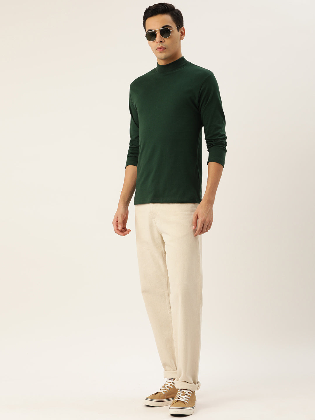Men Green High Neck Bio Finish T-Shirt