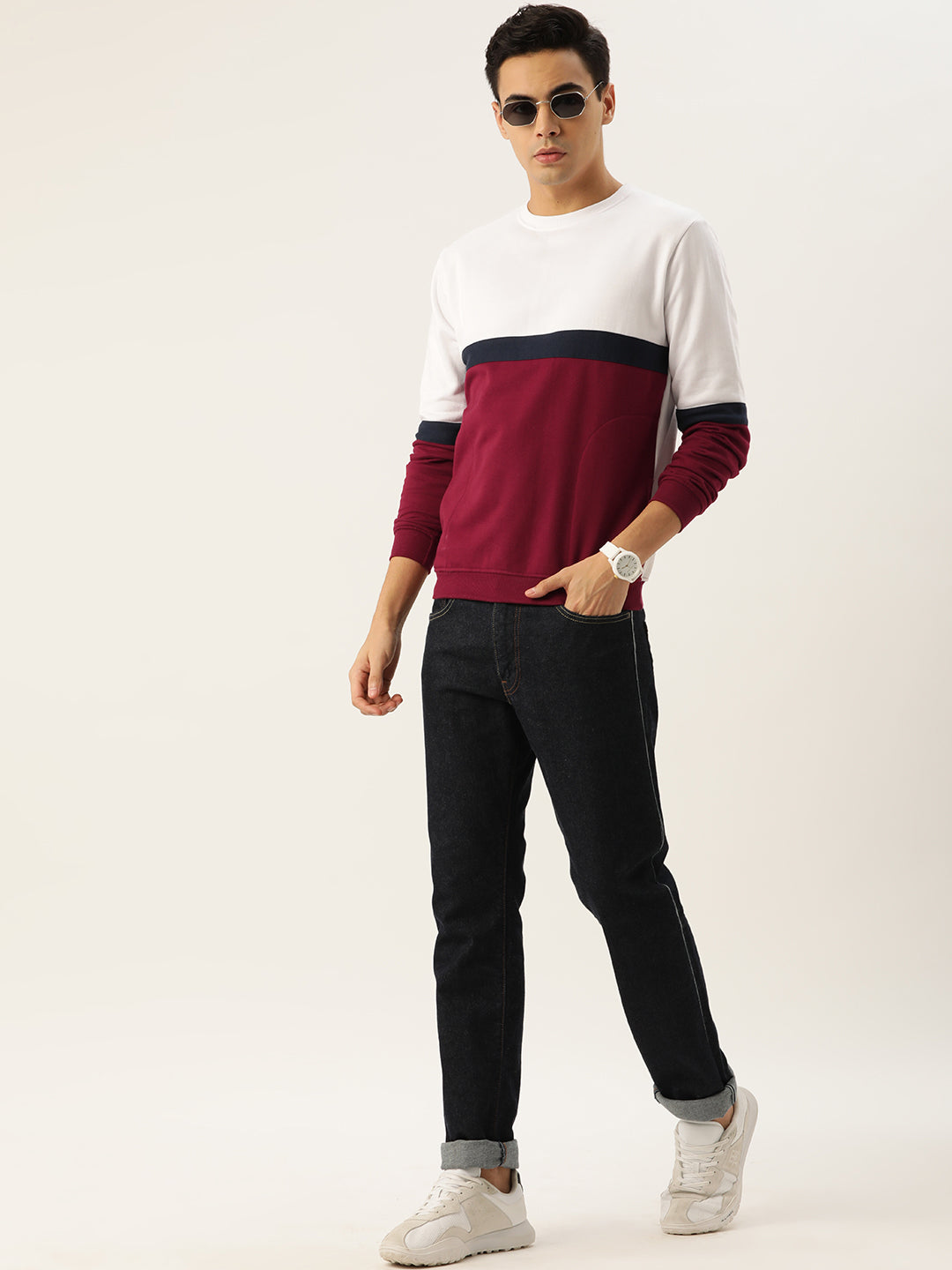 COLOR BLOCK WHITE BLUE MAROON SWEATSHIRT