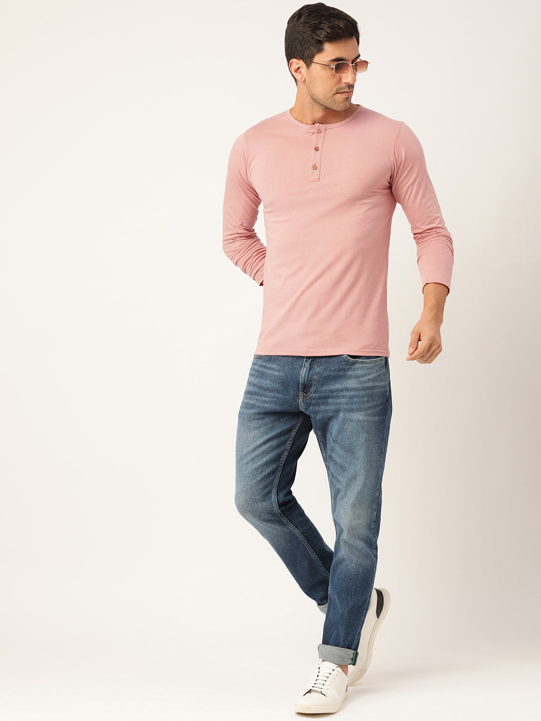 Plain Mauve Henley Full Sleeves T-Shirt