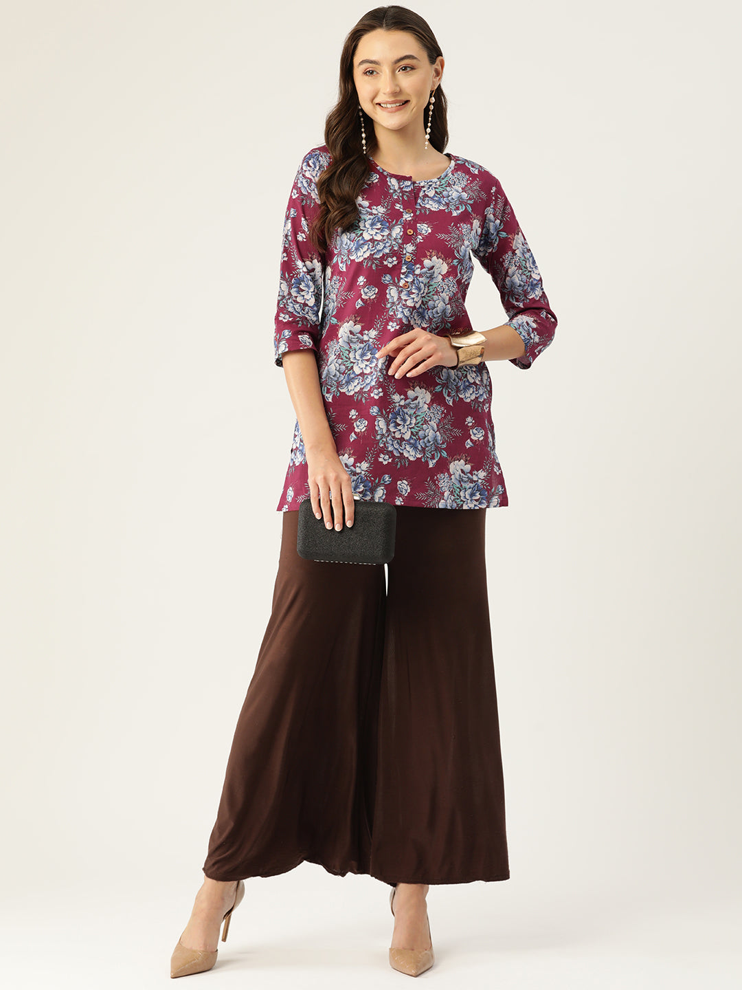 Floral Print 4 Button Straight Kurti FRKT6461