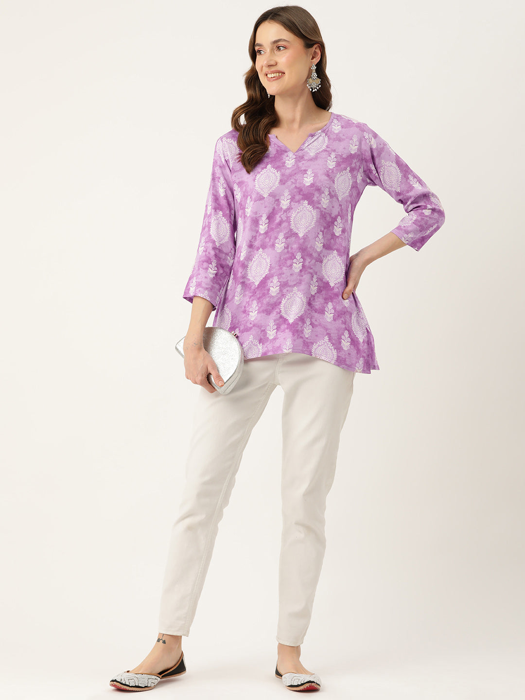 Feranoid Big V-Neck Kurti FRKT6397