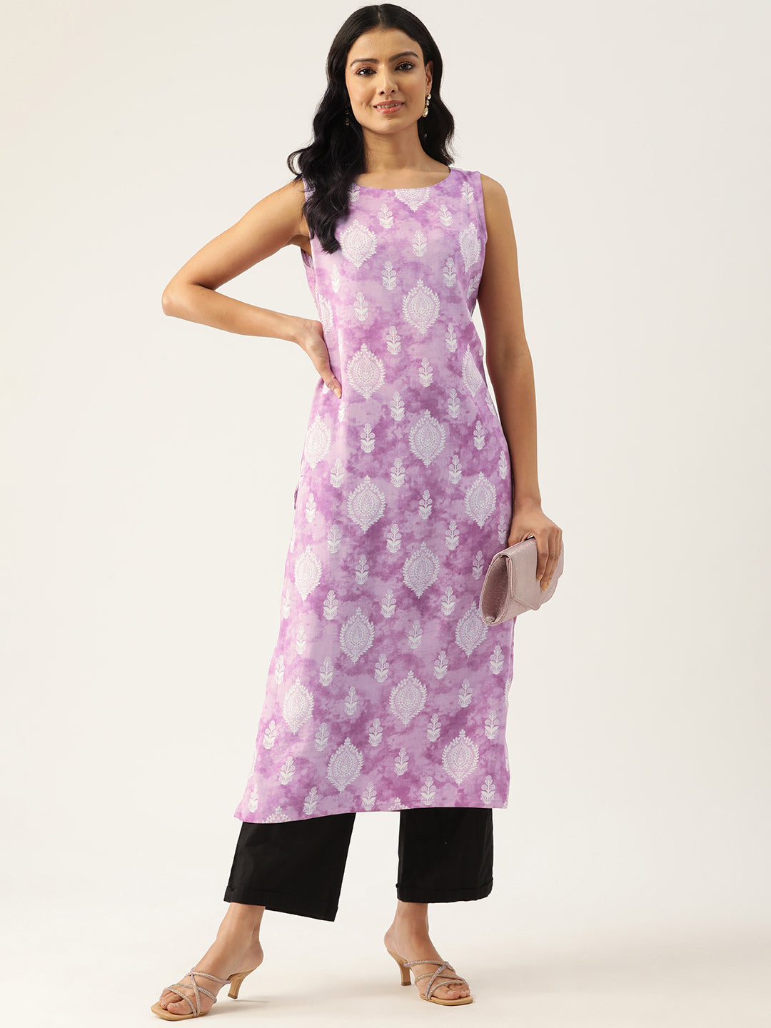 Feranoid Cotton Boat Neck Sleeveless Straight Kurti FRKT6338