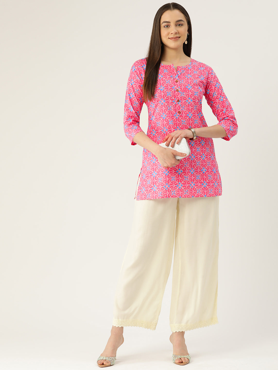 Floral Print 4 Button Straight Kurti FRKT6467