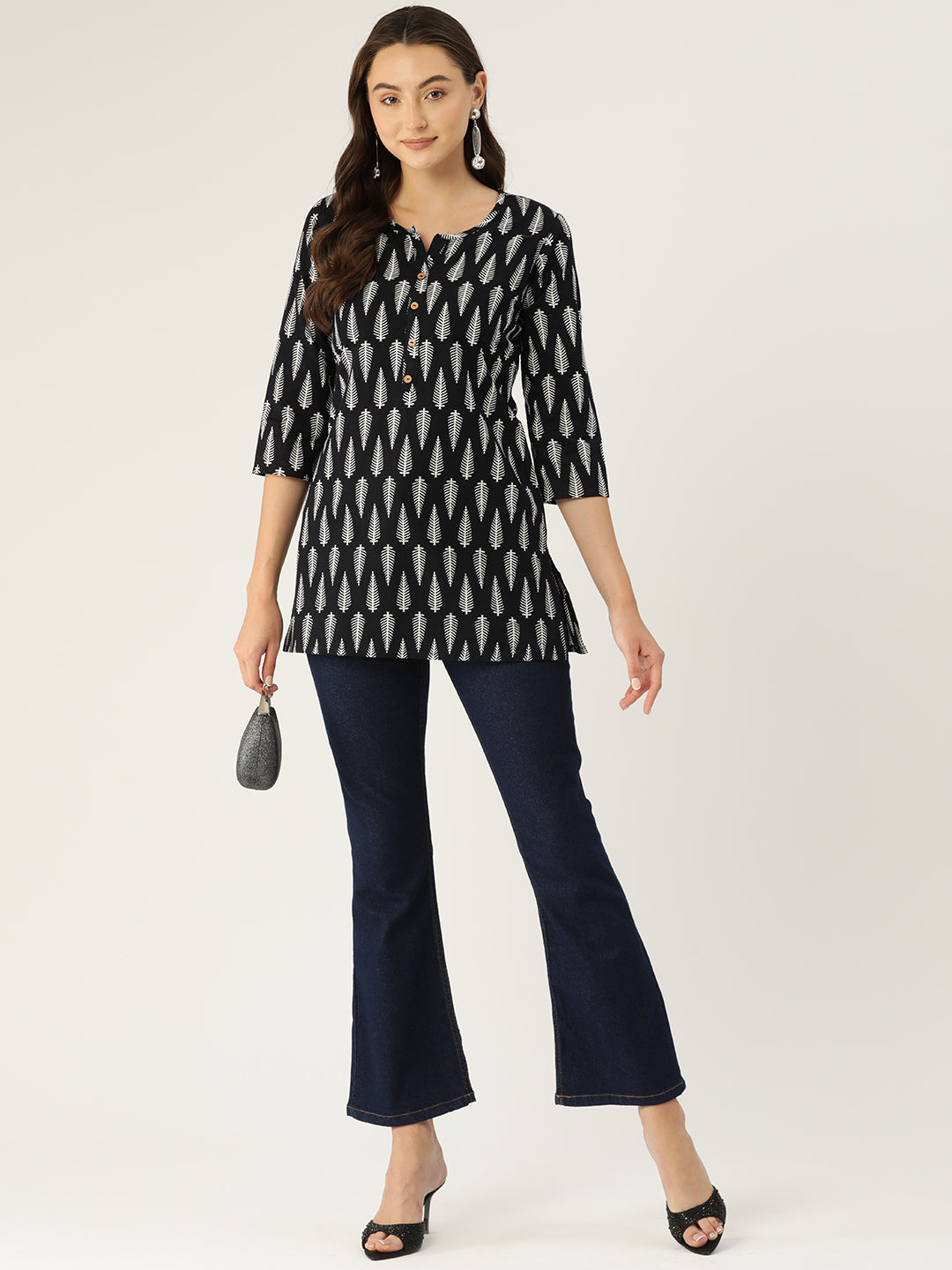 Floral Print 4 Button Straight Kurti FRKT6469