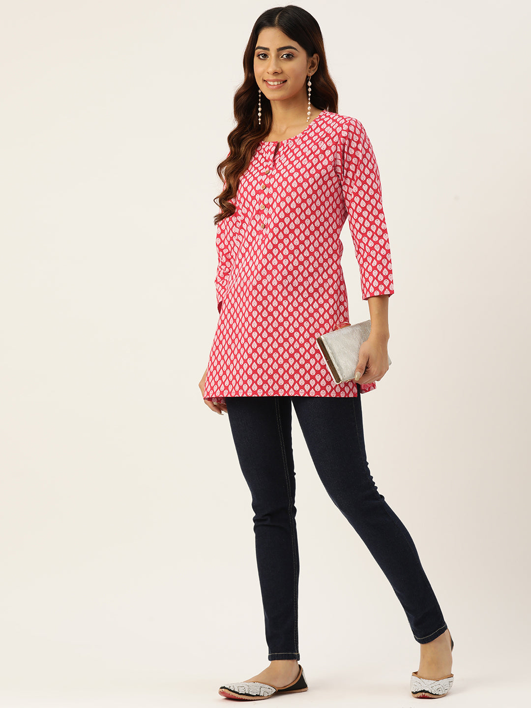 Floral Print 4 Button Straight Kurti FRKT6436