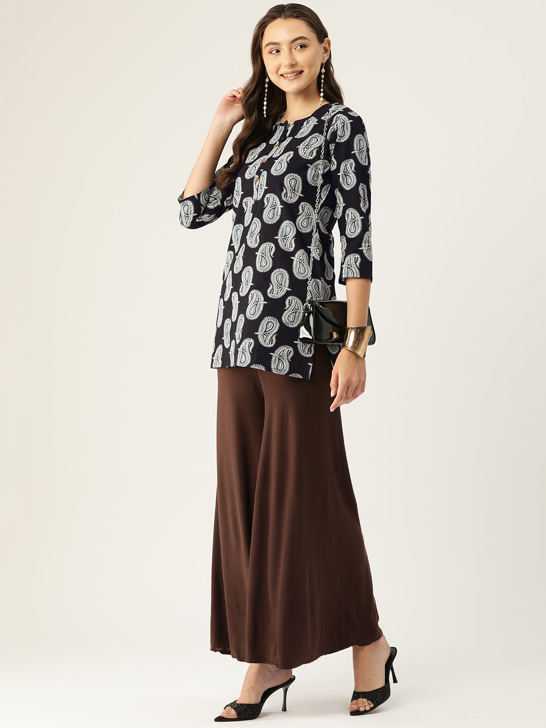 Floral Print 4 Button Straight Kurti FRKT6466